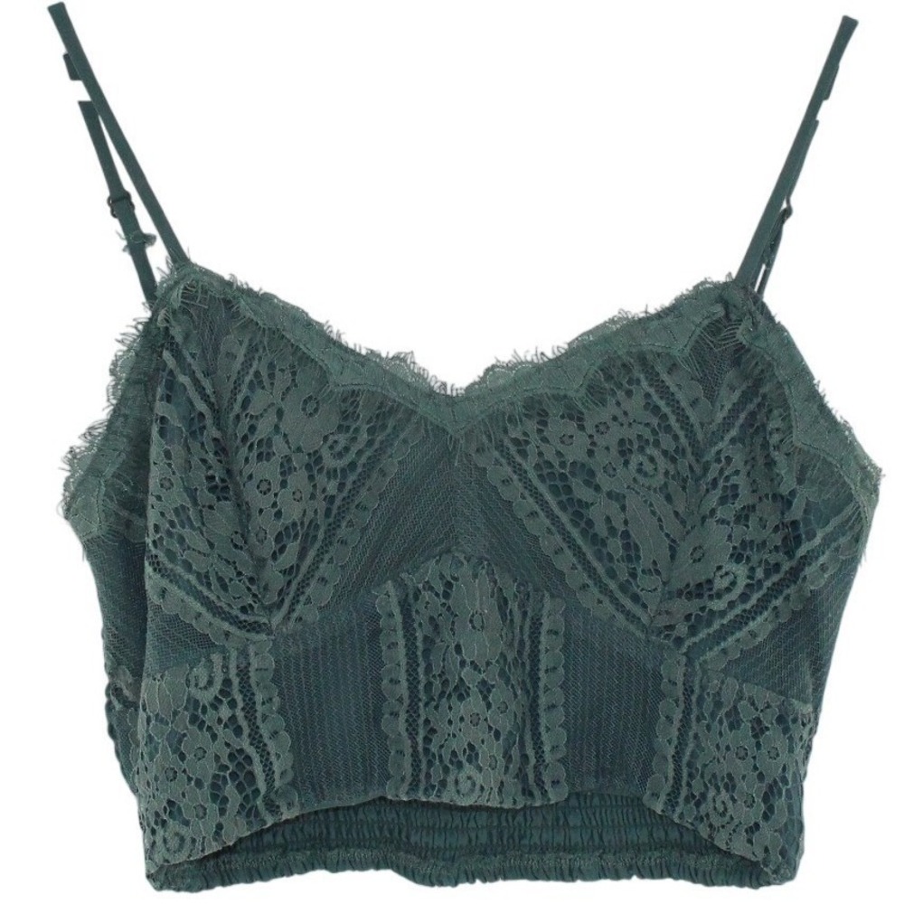 Xhilaration Lace Camisole Crop Top Smocked Back Size M Green